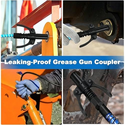 Black Grease Gun Coupler, Grease Gun Tips, 10,000 PSI, Leak-Free Seal