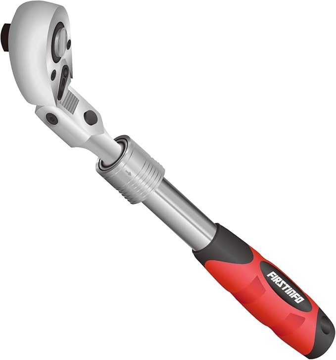 FIRSTINFO F3222NC 3/8-Inch Drive Locking & Flexible Extendable Ratchet Wrench Reversible, Soft-Grip with 72-Tooth Geared Action (Length: 10.2 to 14.1 inches)