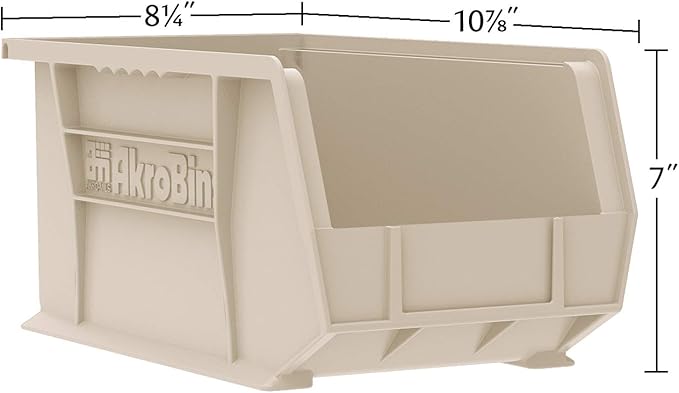Akro-Mils 30239 AkroBins Plastic Storage Bins, Space-Saving Stackable Bins for Garage, Pantry, Craft Organization, 11-" x 8-" x 7-", Black, 6-Pack