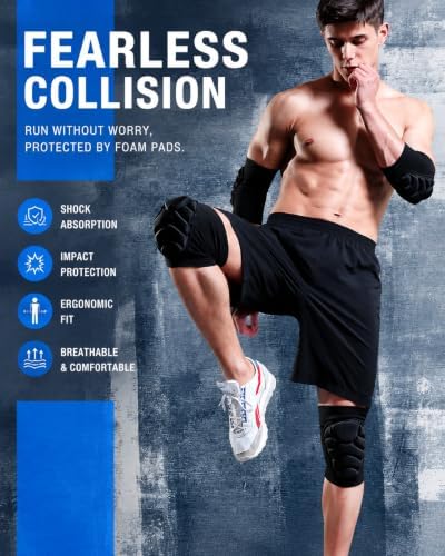 1 Pair Volleyball Elbow Pads & Knee Pads, Elbow Guard Baseball Elbow Pads for Men Women, Skate Pads Skateboard Pads Skating Protective Gear Adult, Soft Padded Elbow Sleeves Knee Sleeves for Volleyball Baseball Biking Roller Skating (Large)