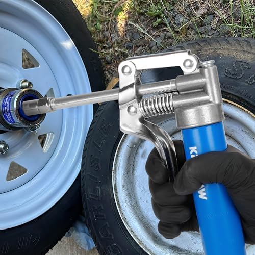 KRETLAW Mini Grease Gun (3000PSI) with Double 3oz Cartridge Grease and 12'' Flex Hose, Reinforced Coupler for Automotive,Marine