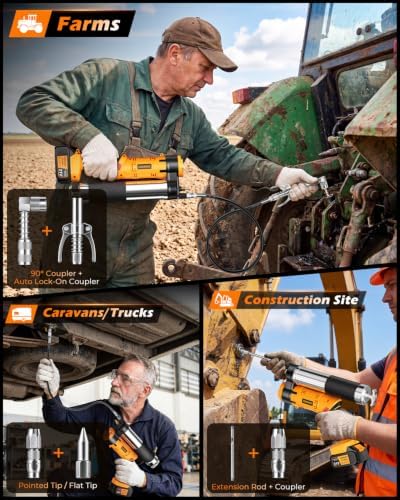 12000 PSI Cordless Grease Gun | 2×4Ah Batteries | 40" Flexible Hose