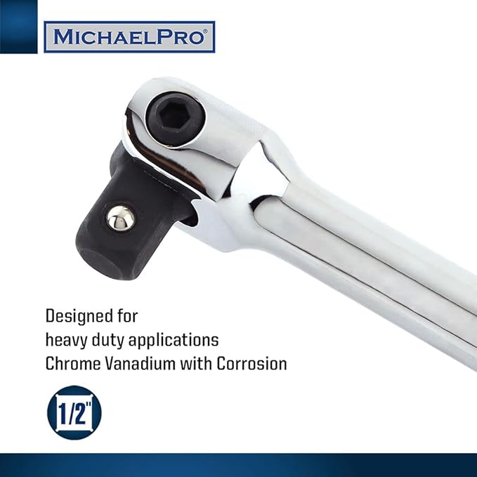 MichaelPro MP007003 1/2" Drive Extension Breaker Bar/Flex Handle, 18” Length, Connect Your Ratchet with this Breaker Bar, Rotating Flex Head (18” Length)