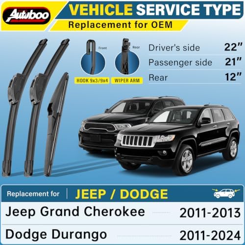 AUTOBOO Silicone Windshield Wiper Blade Replacement for Dodge Durango
