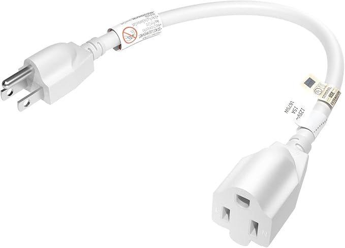 FIRMERST Short Extension Cord 1 Foot 14 Gauge 1875W White