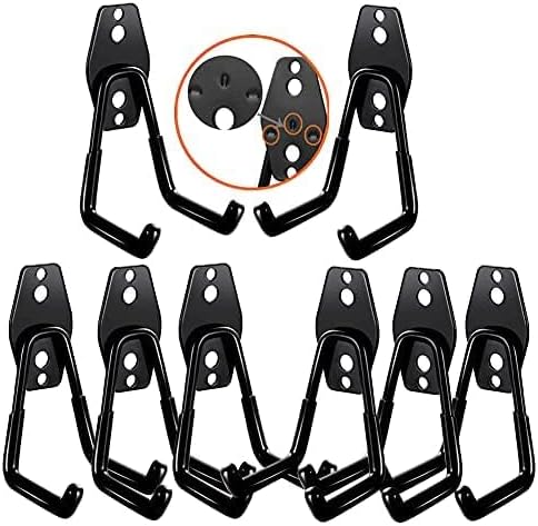 3-H Garage Wall Hooks Heavy Duty 8 Pack, Anti-Slip Steel Wall Mount Storage Hooks for Hanging Ladder Garden Yard Tools, Utility Organizer for Garage Lawn Shed(Black)