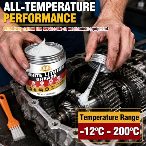 White Lithium Grease, Multi-Purpose Garage Door Lubricant with Brush for Hinges, Bearings, Gears, Track Rails, Ideal for Household, Marine, Automotive, Bike and Industrial Use, Reduces Wear