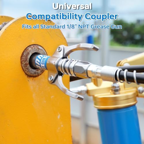 Grease Gun Coupler Kit: 2 Dual Lever Tips, 90° Adapter & 2 Needle Tips