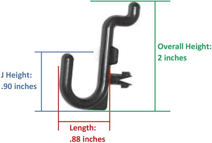 JSP Manufacturing Peg Board Plastic J Hook Style Hooks | Garage Tool Storage Craft Hooks Pegboard Asscessories (75, Black)