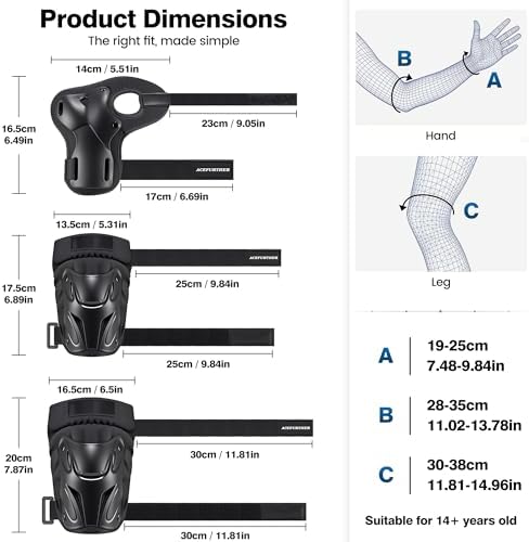 Adult & Kids Knee Pads Elbow Pads Wrist Guards 6 in 1 Protective Gear Set for Skateboarding Roller Skating Cycling Scooter BMX Outdoor Sports Black