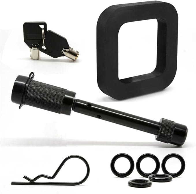 Tiger Lock 5/8" Black Trailer Hitch Locking Pin - Anti-Rattle Tow Hitch Receiver Lock with 2.5" Silencer Pad