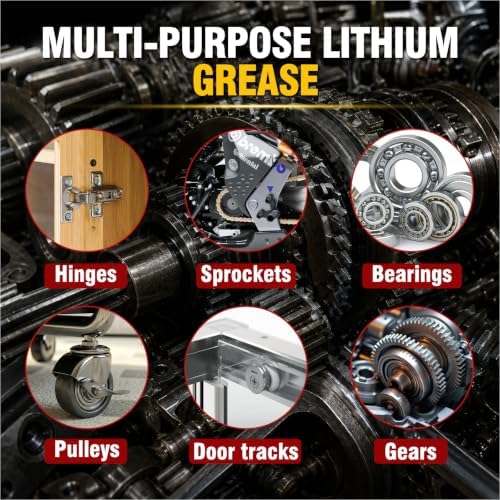 White Lithium Grease, Multi-Purpose Garage Door Lubricant with Brush for Hinges, Bearings, Gears, Track Rails, Ideal for Household, Marine, Automotive, Bike and Industrial Use, Reduces Wear