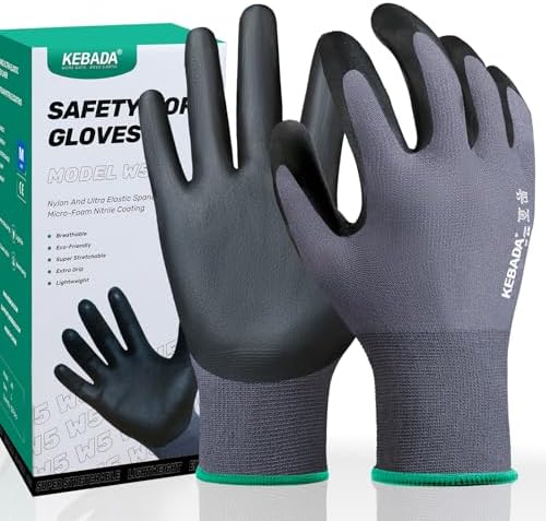 Kebada W5 Foam Nitrile Coated Work Gloves for Men & Women, 12 Pairs