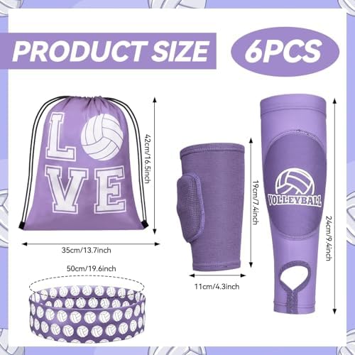 6 Pcs Volleyball Accessories Volleyball Knee Pads Arm Sleeves Drawstring Bag Softball Headbands Volleyball Protection Equipment Gifts for Women Training