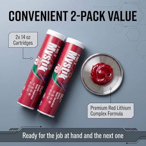 Mystik JT-6 High Temp Grease Tubes for Grease Gun, Multi Purpose Red Lithium Complex, NLGI 2, Wheel Bearing Grease, 14 oz, 2 Pack