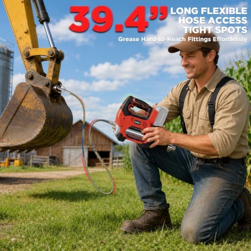 Cordless Grease Gun Compatible with Milwaukee 18V Battery, 12000PSI High-Pressure, One-Hand Operation in-Line Grip, 39.4" Hose & 4 Couplers, Electric Grease Gun with LED (Tool Only)