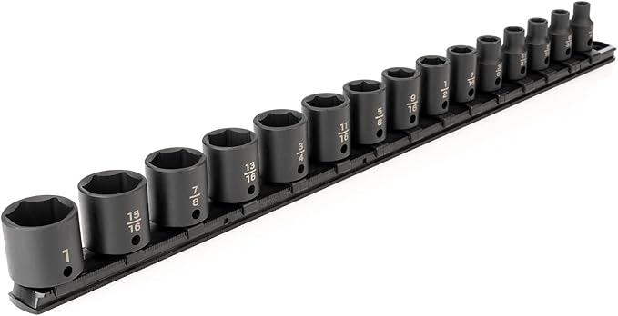 TEKTON 3/8 Inch Drive Shallow 6-Point Impact Socket Set with Rail, 15-Piece (1/4-1 in.) | SID91104