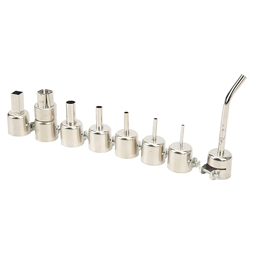Hot Air Gun Tips, 8Pcs Curved Angle Heat Gun Nozzles Kit Stainless Steel Hot Air Gun Tips Heat Resisting Nozzles Tool for Maintenance Hot