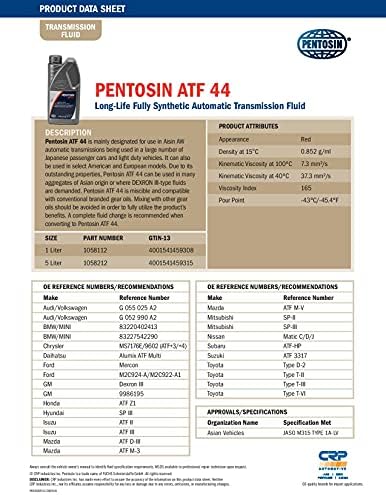Pentosin 1058212 ATF 44 Long-Life Full Synthetic Automatic Transmission Fluid; 5 Liter