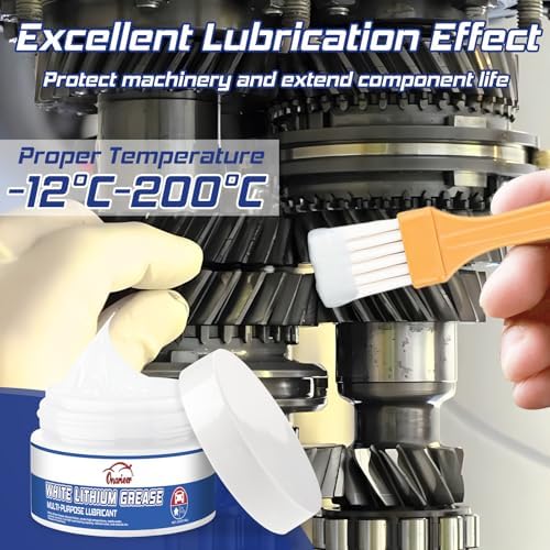 White Lithium Grease, Multi-Purpose Lubricant Lithium Grease with Brush, Garage Door Hinge Lubricant for Metal-to-Metal Applications, Ideal for Automotive, Marine, and Industrial Use (3.5oz)