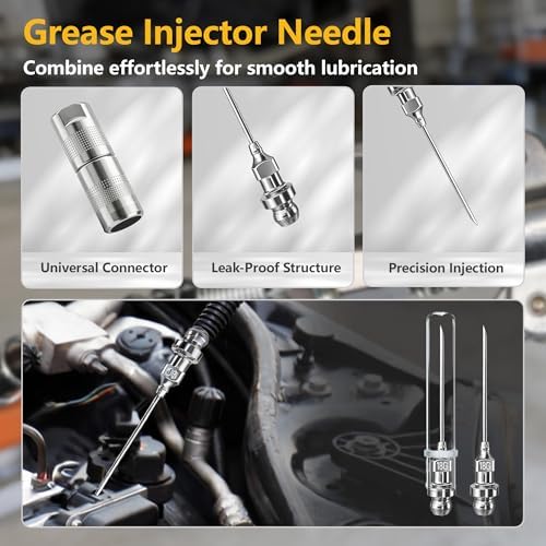 8PCS Grease Gun Tips Kit, Quick Lock Coupler, 90° Adapter, Needle & Nozzles