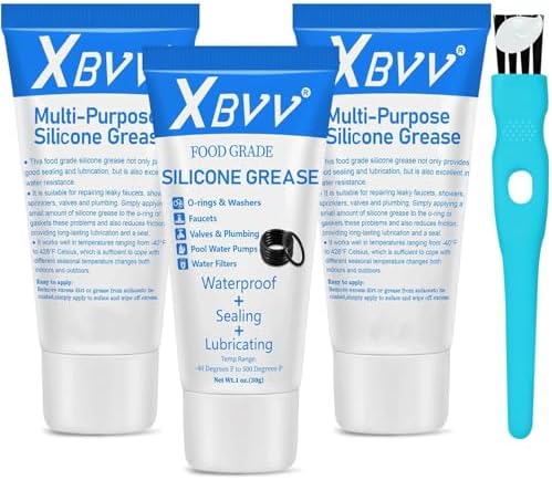 XBVV Food Grade Silicone Lubricating Plumber Grease for Waterproof Faucet Pool Filter O Ring 3-Pack 1 oz Tube with Brush
