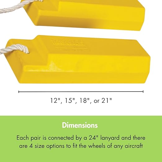 Checkers 12" Airplane Chocks, Aviation Wheel Chocks for Small to Mid-Sized Aircraft, Roped Pair Tire Chock, Durable Lightweight Urethane, Yellow, AC3512-P