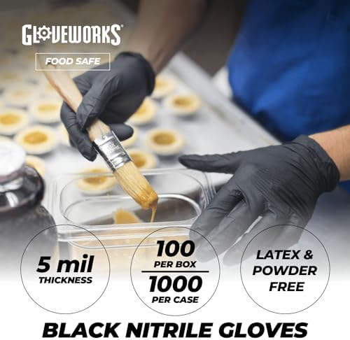 GLOVEWORKS Nitrile Gloves Disposable 5 mil Black Size XXL Box of 100