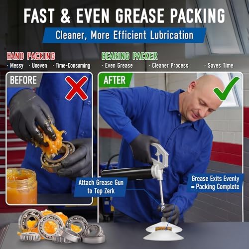 Bearing Packer, Wheel Bearing Grease Packer Tool, Fast & Mess Free Greasing, Heavy Duty Design, Fits Automotive, Trailer, ATV & Mower Bearings(Classic,Canister Style)