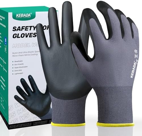 Kebada Work Gloves for Men and Women, Foam Nitrile Coated Safety Gloves with Grip, Ideal for Warehouse Package Handling, Gardening, Mechanic and Construction, Small