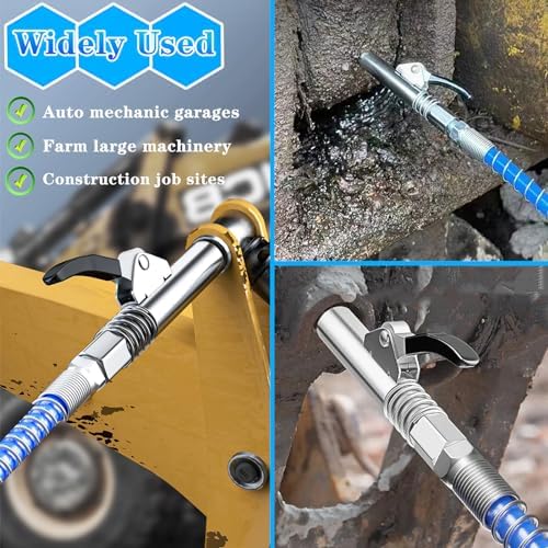 Grease Gun Coupler Quick Lock Release Lube 2pcs Grease Gun Tip Fitting+Grease Gun Hose Tube Extra Gift 9pcs Grease Nipple Nozzle M6-M10 Kit Compatible With All Grease Gun 1/8" Npt Ends 12000 PSI