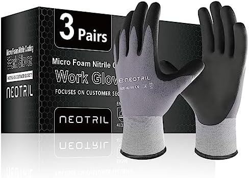 NEOTRIL Safety Work Gloves MicroFoam Nitrile Coated-3/6/12/36 Pairs,Breathable Nylon Working Gloves for Men Women