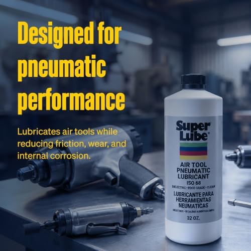 Super Lube Air Tool Pneumatic Lubricant - Long-Lasting Lubrication for Tool Repair - Moisture Resistant - NSF Food Grade - Eliminates Rust & Corrosion - Translucent - Bottle - 1 qt (12032)
