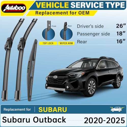 AUTOBOO Silicone Windshield Wiper Blade Replacement for Subaru Outback