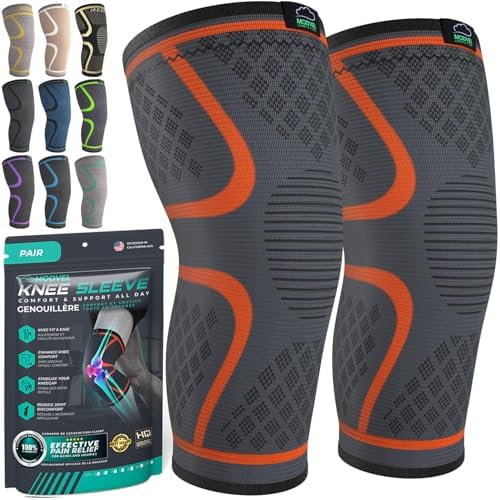 Modvel Compression Knee Brace for Women & Men - 2 Pack Knee Brace for Running Knee Pain, Knee Support Compression Sleeve, Workout Sports Knee Braces for Meniscus Tear ACL & Arthritis Pain Relief
