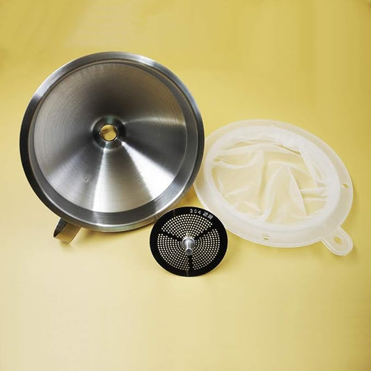 304 Stainless Steel Kitchen Funnel set of 3 with Filter Strainer and Mesh Wide Mouth Wine Funnel Filter Transferring Liquid,Dry Powder Ingredients (funnel 5''+filter 120mesh)