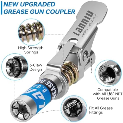 0.53" Grease Gun Coupler, Strong Locking & Quick Release Grease Gun Tips