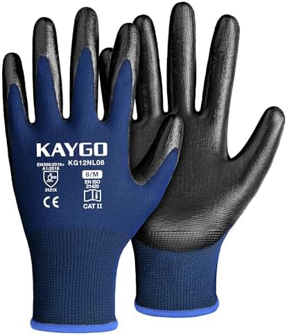 KAYGO Work Gloves for Men and Women, Black Nitrile Coated,KG12N,12Pairs