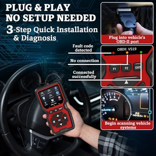 Professional OBD2 V519 Scanner - 2026 Upgraded OBDII + CAN Code Reader, Live Data, Battery Test, 40000+ DTC Library, I/M Readiness, Check Engine Light & Smog Test - All Vehicles After 1996