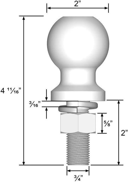 Quick Products QP-HB3007 2" Chrome Hitch Ball - 3/4" Diameter x 2" Long Shank - 3,500 lbs.