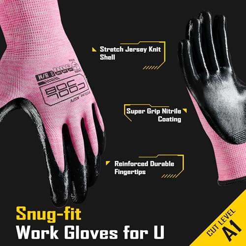 COOLJOB 10/20 Pair Safety Work Gloves for Women Non-slip, Nitrile Coated