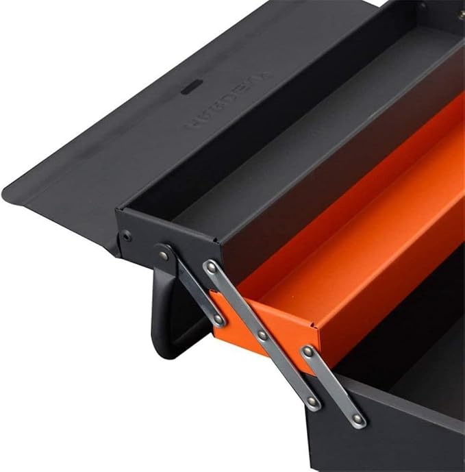Edward Tools Portable Metal Tool Box with 3 Level Fold Out Organizer Storage - Heavy duty metal frame with smooth metal cantilever latchets - Rust/Scratch Resistant Finish - Hand Carry