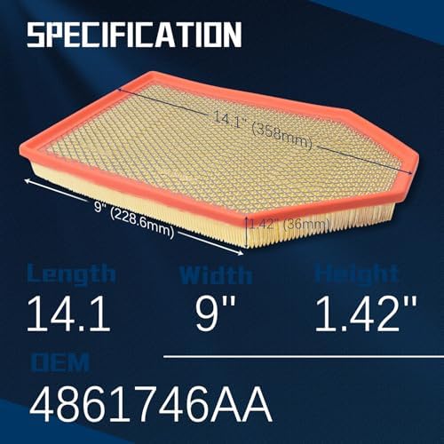 4861746AA Engine Air Filter Compatible With 2011-2023 Chrysler 300，Dodge Challenger，Dodge Charger CA11052 CA11257