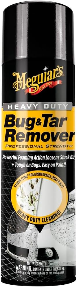 Meguiar's Heavy Duty Bug & Tar Remover, Quick Bug and Tar Remover Spray for Detailing, Pro Strength Clear Coat Safe Technology with Powerful Foaming Action to Loosen Stuck Bugs, 15 Oz