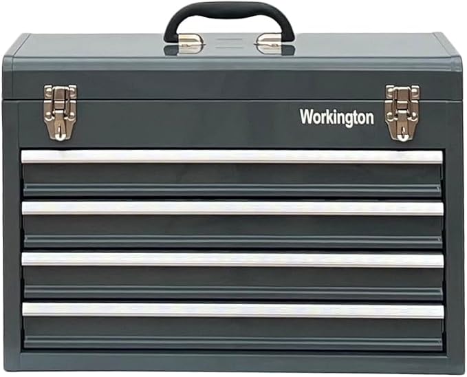 Workington Portable Metal Tool Chest with 4 Drawers, 20" 4-Drawer Tool Chest Cabinet with Ball Bearing Drawer Slides, Steel Tool Storage Box Organizer 4004 Gray