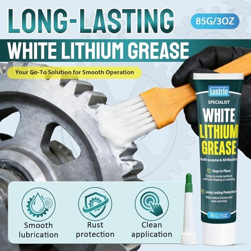 White Lithium Grease with Brush, Multi-Purpose 3oz for Bearings | For gears, hinges, garage doors, bike chains. Water-resistant, rust-proof, high-temp. Auto, marine, industrial, DIY.