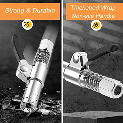 Grease Gun Coupler Grease Gun Fittings Quick Lock and Release Lube Heavy Grease Gun Nozzle Tips Coupler Compatible with All Grease Guns 1/8" Npt End Single Handle Upgraded to 12000 PSI