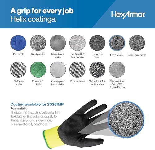 HexArmor Helix Impact Resistant & A1-A9 Cut-Resistant Work Gloves – High-Dexterity Nitrile Grip Industrial Safety Gloves