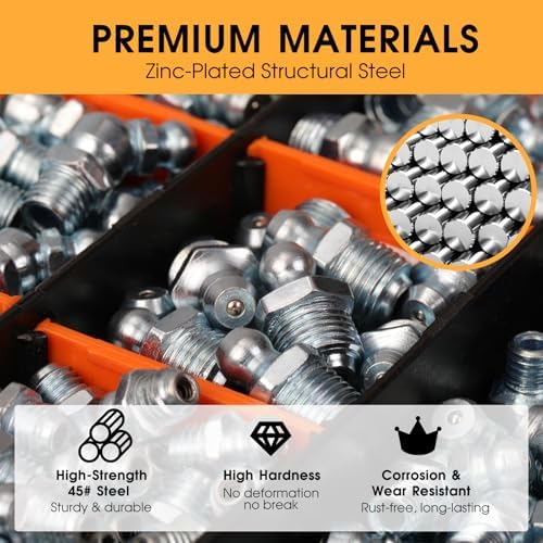 240-Piece Zerk Grease Fittings, SAE & Metric Grease Nipple Assortment