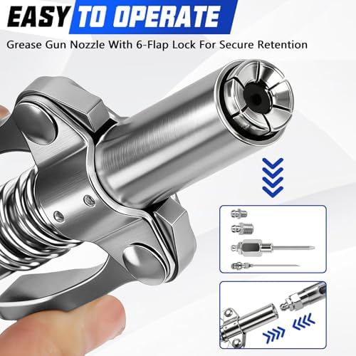 Mini Grease Gun, 7000 PSI Heavy Duty Pistol Grip Grease Gun Kit with 14 oz Capacity, Small Grease Gun Double Handle Coupler with 14" & 12" Flex Hoses, Grease Adaptor, Nozzle and Grease Needle